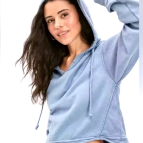 American Eagle Cropped Oversize French Terry V-Neck Hoodie XS Blue #319i - Picture 15 of 16